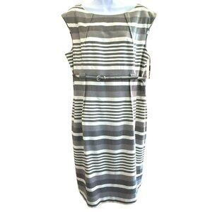 Calvin Klein Women's Gray White Sleeveless Striped Dress Size 16 NWT Knee Length